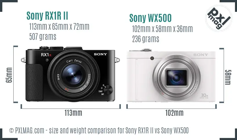 Sony RX1R II vs Sony WX500 size comparison