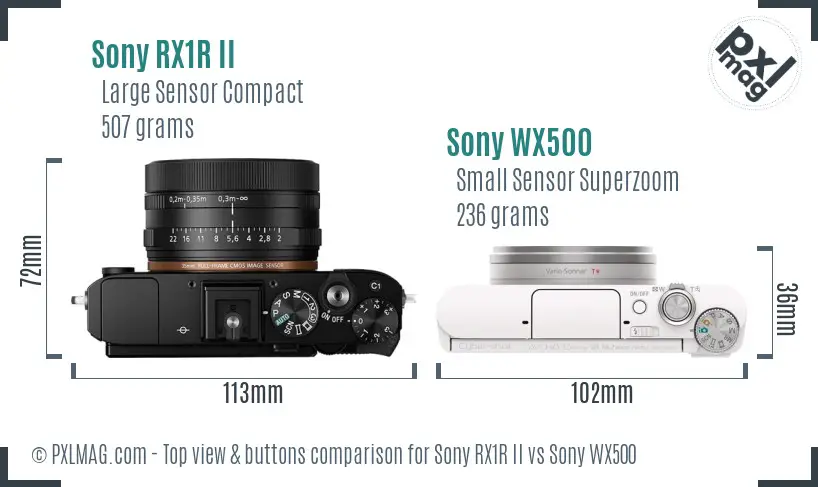 Sony RX1R II vs Sony WX500 top view buttons comparison