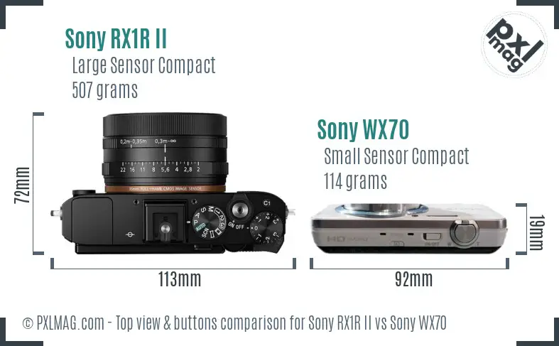 Sony RX1R II vs Sony WX70 top view buttons comparison