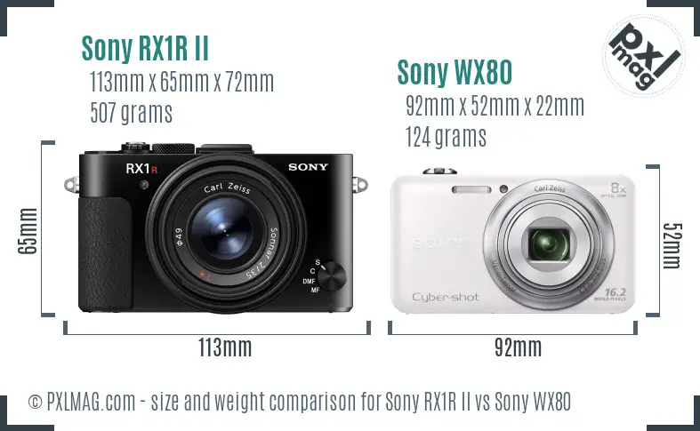 Sony RX1R II vs Sony WX80 size comparison