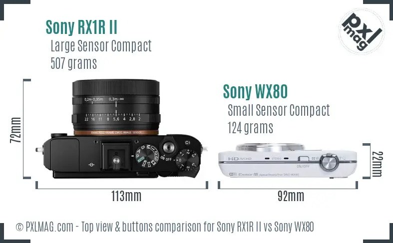 Sony RX1R II vs Sony WX80 top view buttons comparison