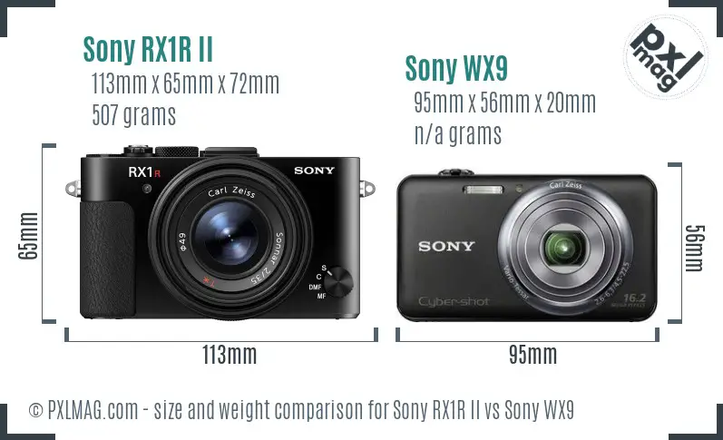 Sony RX1R II vs Sony WX9 size comparison