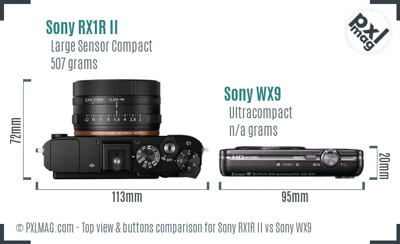 Sony RX1R II vs Sony WX9 top view buttons comparison