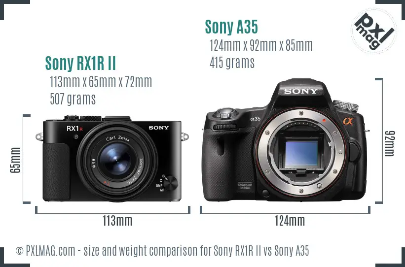 Sony RX1R II vs Sony A35 size comparison