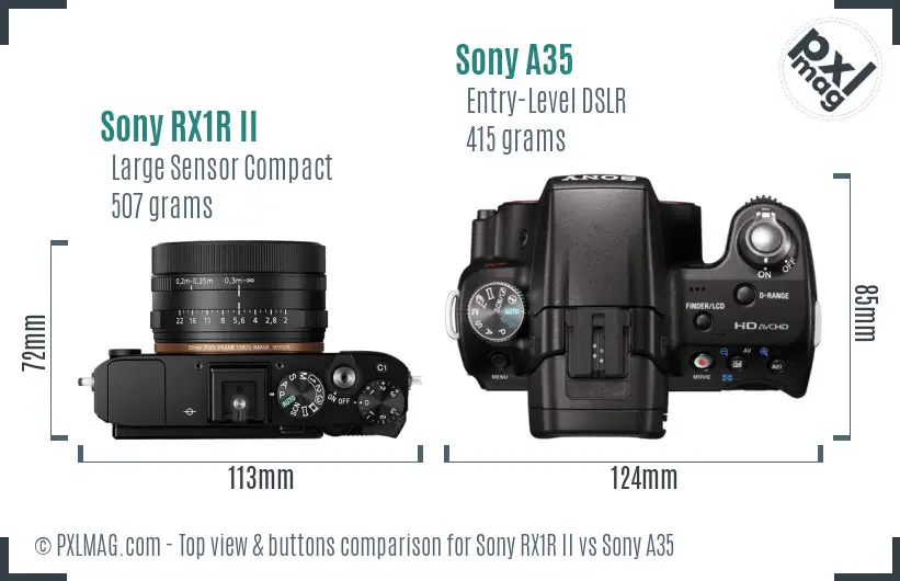 Sony RX1R II vs Sony A35 top view buttons comparison
