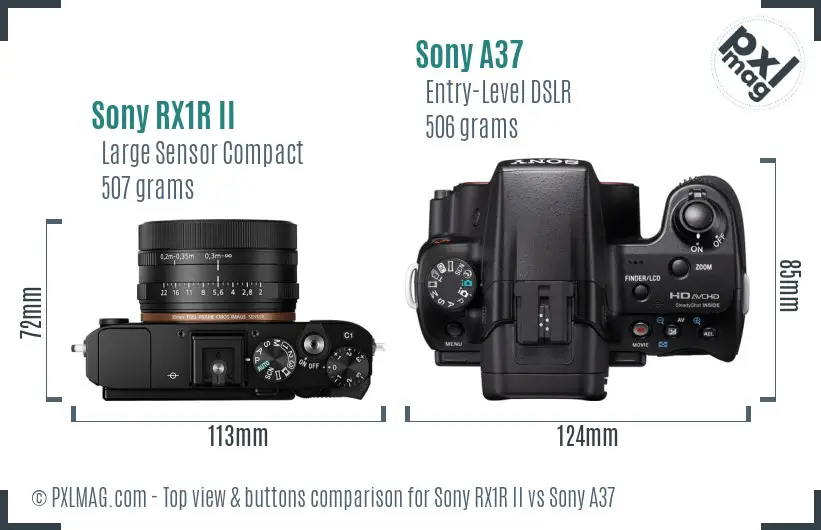Sony RX1R II vs Sony A37 top view buttons comparison