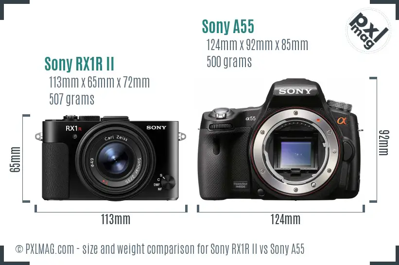 Sony RX1R II vs Sony A55 size comparison