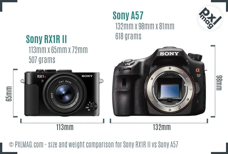 Sony RX1R II vs Sony A57 size comparison