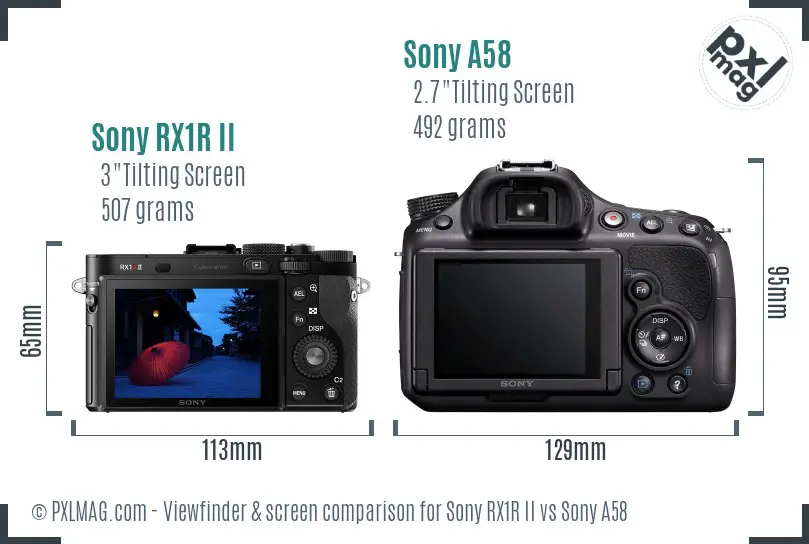 Sony RX1R II vs Sony A58 Screen and Viewfinder comparison