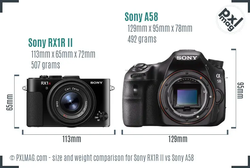 Sony RX1R II vs Sony A58 size comparison