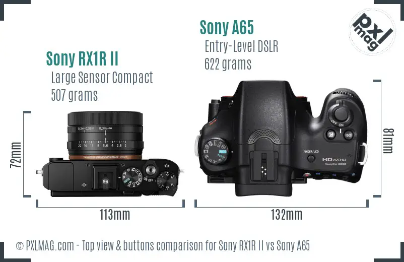 Sony RX1R II vs Sony A65 top view buttons comparison