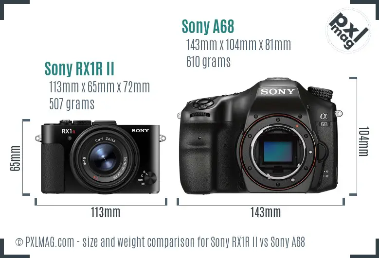 Sony RX1R II vs Sony A68 size comparison
