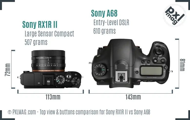 Sony RX1R II vs Sony A68 top view buttons comparison