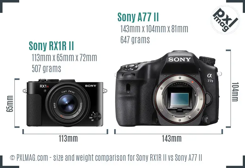 Sony RX1R II vs Sony A77 II size comparison