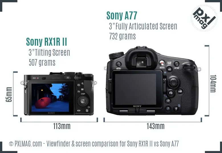 Sony RX1R II vs Sony A77 Screen and Viewfinder comparison