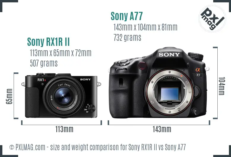 Sony RX1R II vs Sony A77 size comparison