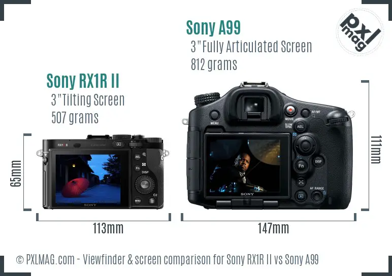 Sony RX1R II vs Sony A99 Screen and Viewfinder comparison