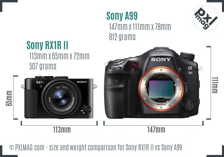 Sony RX1R II vs Sony A99 size comparison