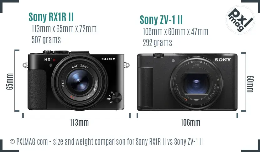 Sony RX1R II vs Sony ZV-1 II size comparison