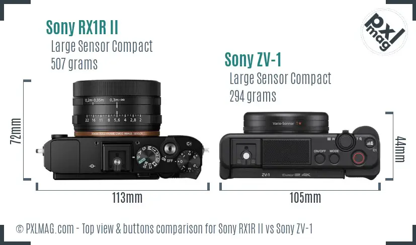 Sony RX1R II vs Sony ZV-1 top view buttons comparison