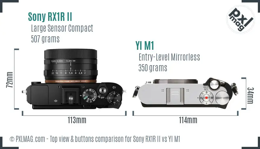 Sony RX1R II vs YI M1 top view buttons comparison