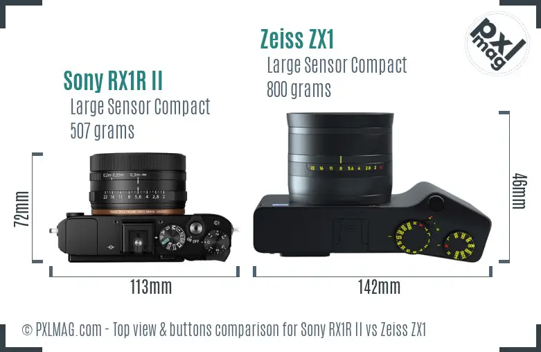Sony RX1R II vs Zeiss ZX1 top view buttons comparison