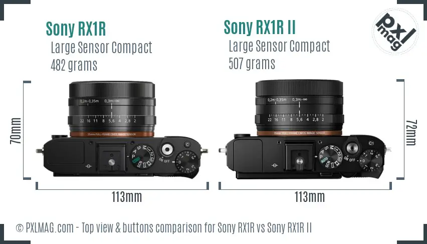 Sony RX1R vs Sony RX1R II top view buttons comparison