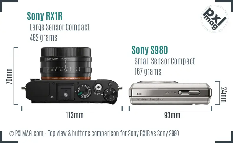 Sony RX1R vs Sony S980 top view buttons comparison