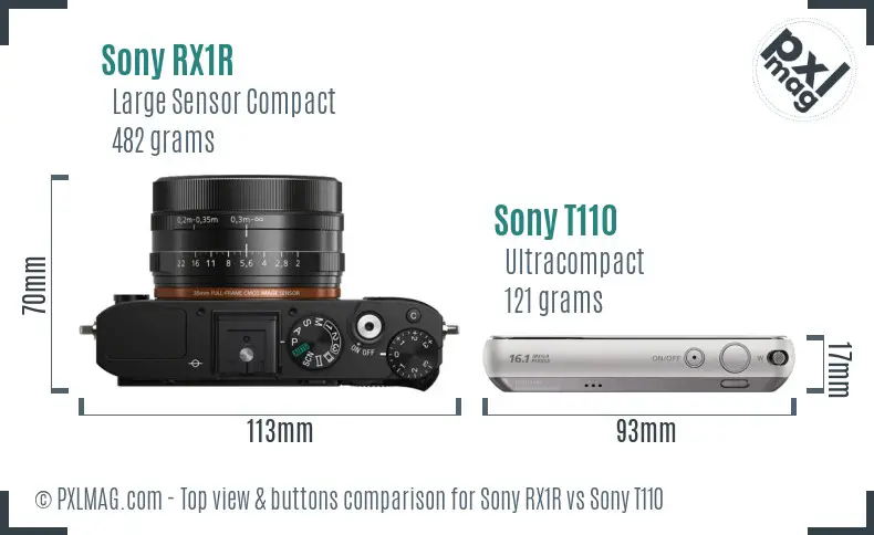 Sony RX1R vs Sony T110 top view buttons comparison