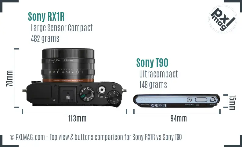 Sony RX1R vs Sony T90 top view buttons comparison