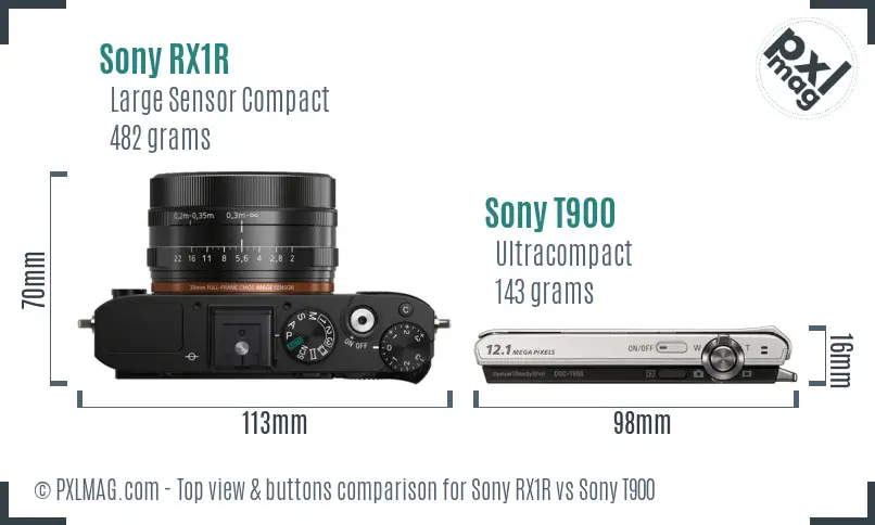 Sony RX1R vs Sony T900 top view buttons comparison