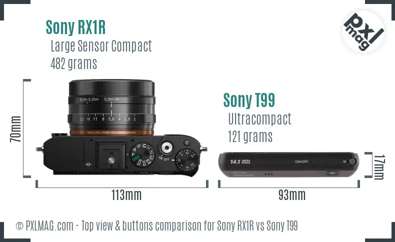 Sony RX1R vs Sony T99 top view buttons comparison