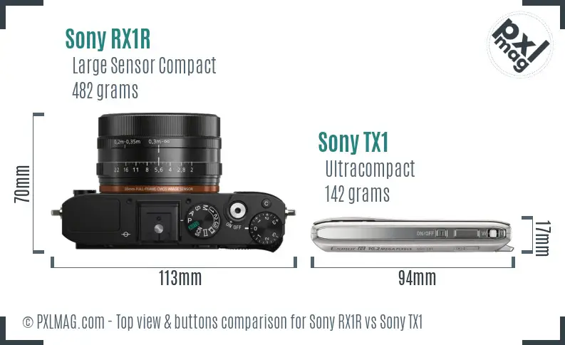 Sony RX1R vs Sony TX1 top view buttons comparison