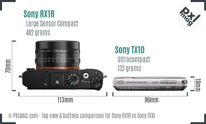 Sony RX1R vs Sony TX10 top view buttons comparison