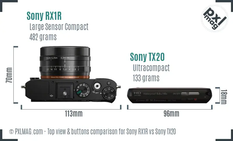 Sony RX1R vs Sony TX20 top view buttons comparison