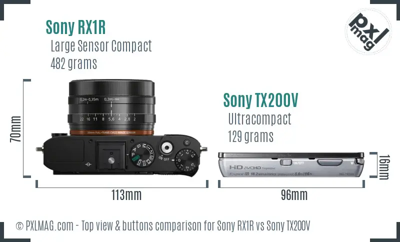 Sony RX1R vs Sony TX200V top view buttons comparison