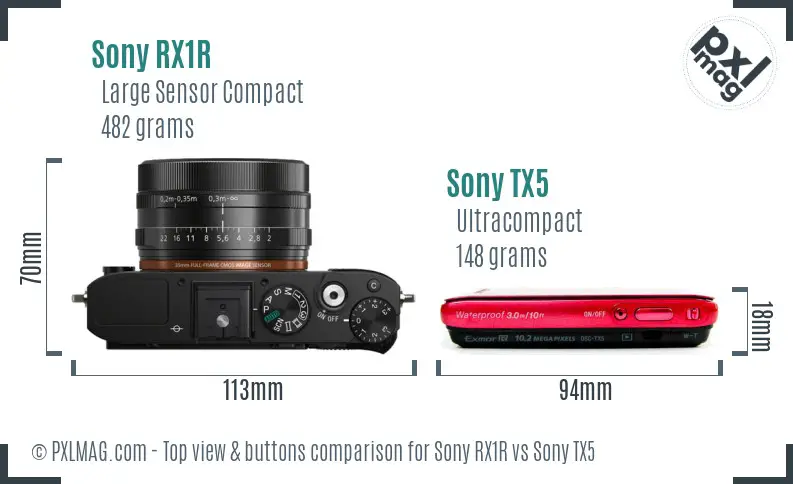 Sony RX1R vs Sony TX5 top view buttons comparison