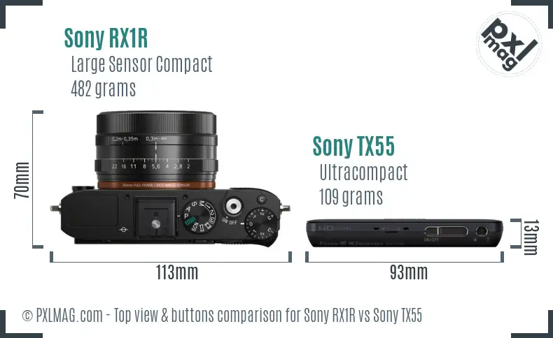 Sony RX1R vs Sony TX55 top view buttons comparison
