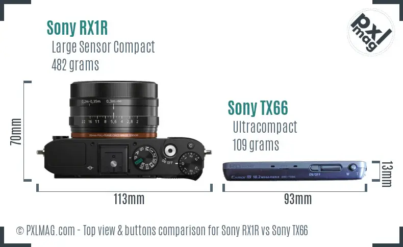 Sony RX1R vs Sony TX66 top view buttons comparison