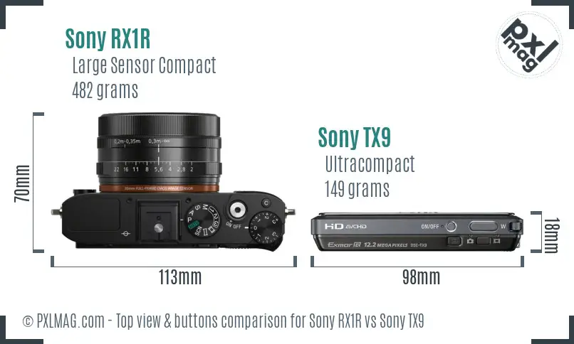 Sony RX1R vs Sony TX9 top view buttons comparison