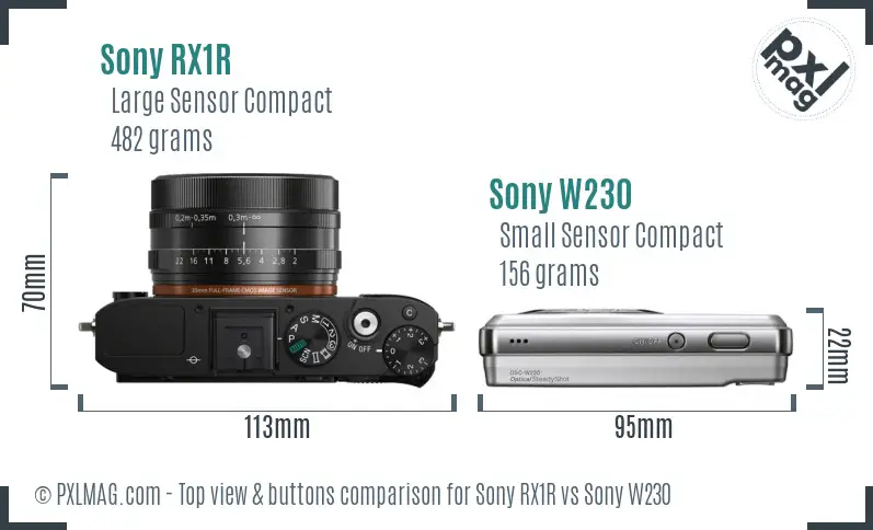 Sony RX1R vs Sony W230 top view buttons comparison