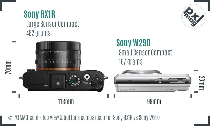 Sony RX1R vs Sony W290 top view buttons comparison