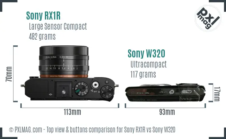 Sony RX1R vs Sony W320 top view buttons comparison