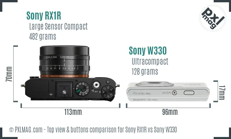 Sony RX1R vs Sony W330 top view buttons comparison