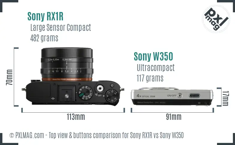 Sony RX1R vs Sony W350 top view buttons comparison
