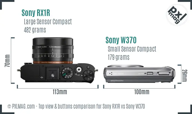 Sony RX1R vs Sony W370 top view buttons comparison