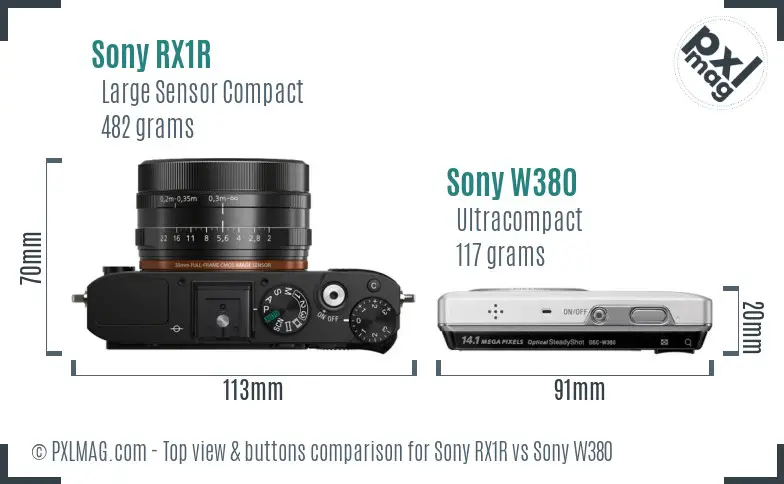 Sony RX1R vs Sony W380 top view buttons comparison