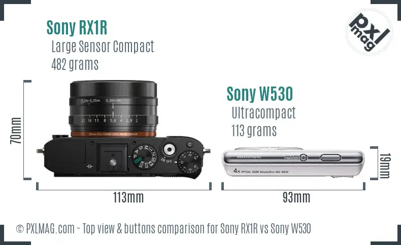 Sony RX1R vs Sony W530 top view buttons comparison