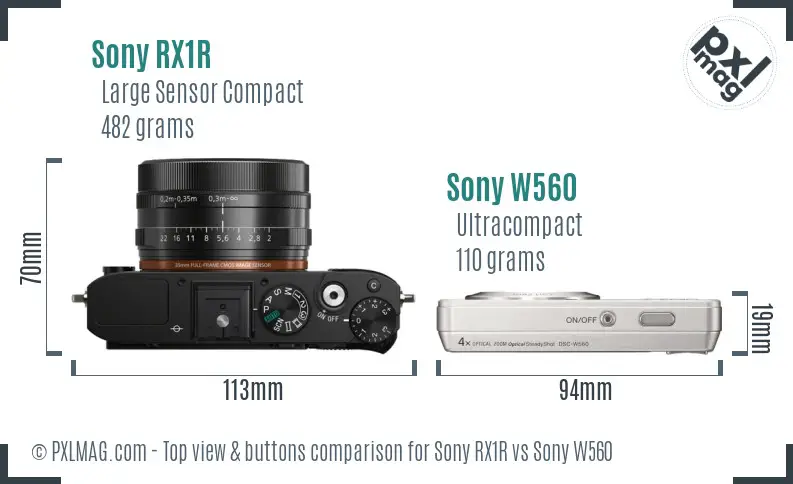 Sony RX1R vs Sony W560 top view buttons comparison