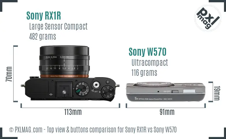 Sony RX1R vs Sony W570 top view buttons comparison